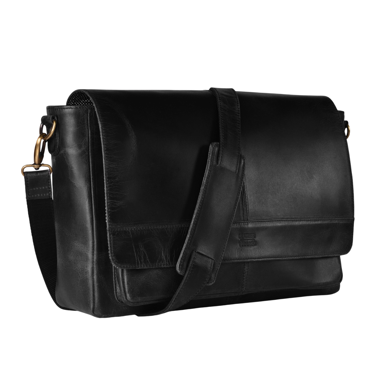 Handmade Vintage Leather Messenger Bag - Black