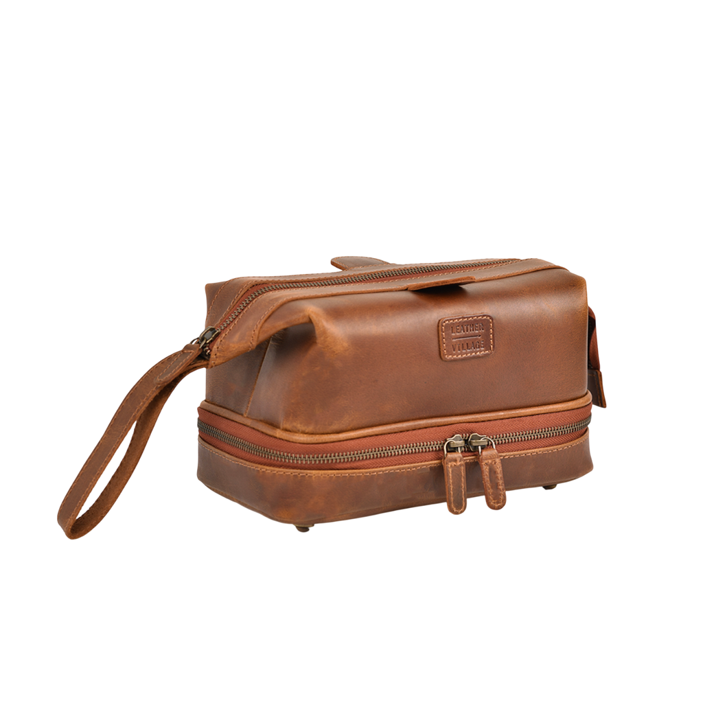 Tan Leather Dopp Kit – Travel Toiletry Bag