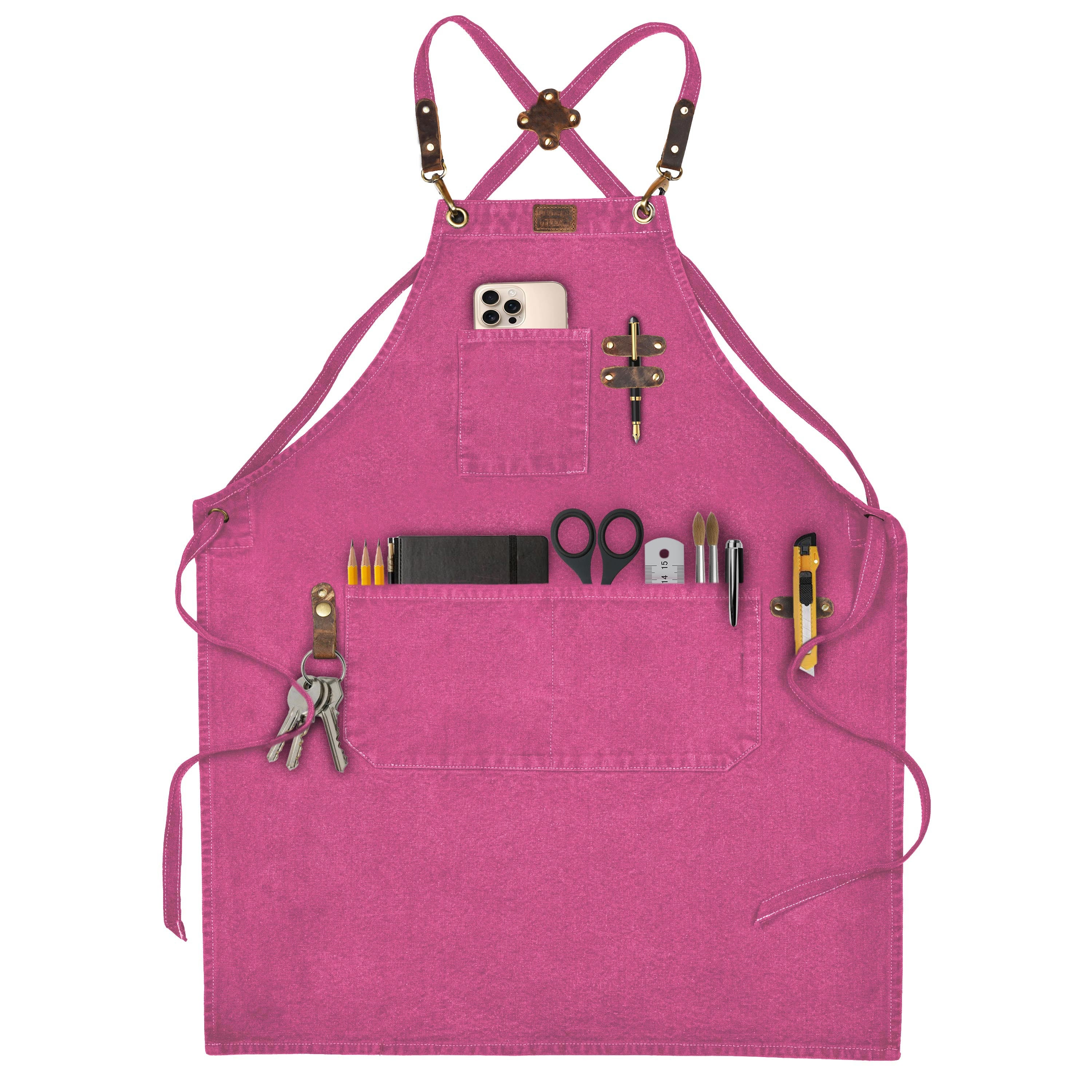 Chef Aprons for Men Women with Large Pockets, Cotton Canvas Cross Back Adjustable Work Apron, Size M to XXL