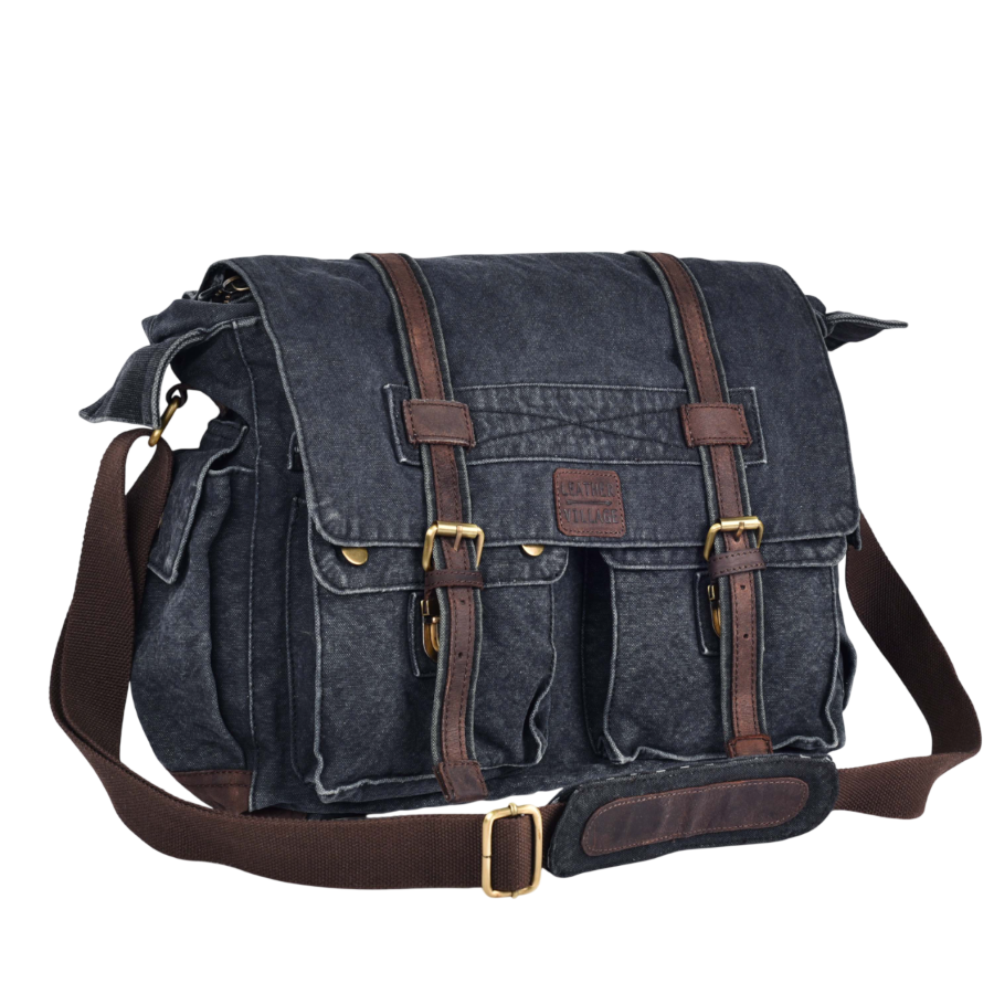 Canvas Messenger Shoulder Bag - Gray
