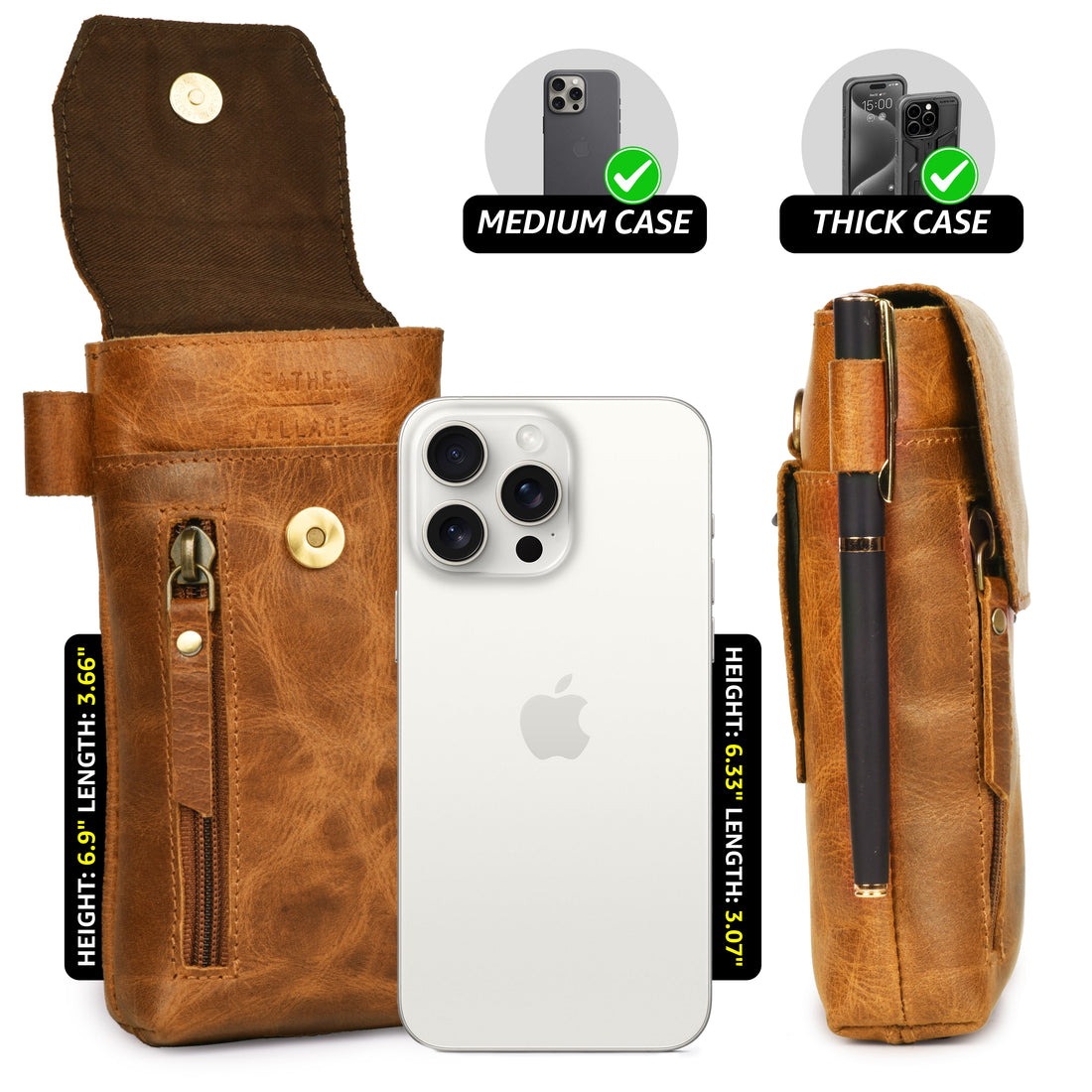 Leather Village Genuine Leather Phone Holster Pouch with Belt Clip, Magnetic Closure, ID Card Holder - Universal Case for iPhone, Samsung Galaxy, Google Pixel