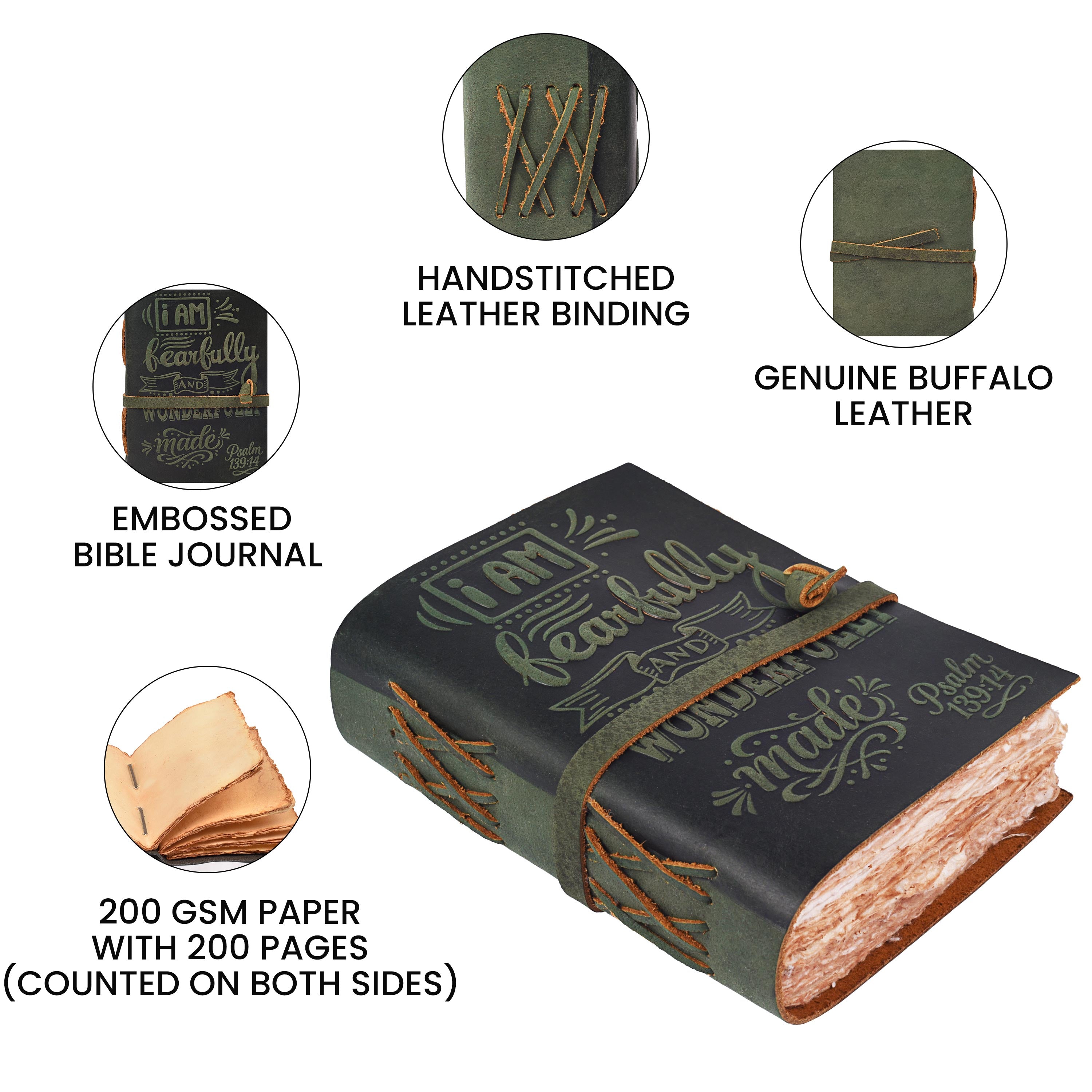 Handmade Leather Bound Bible Journal for Men & Women – Green