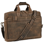Leather Laptop Messenger Briefcase Bag - Cappuccino Brown
