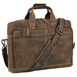 Leather Laptop Messenger Briefcase Bag - Cappuccino Brown
