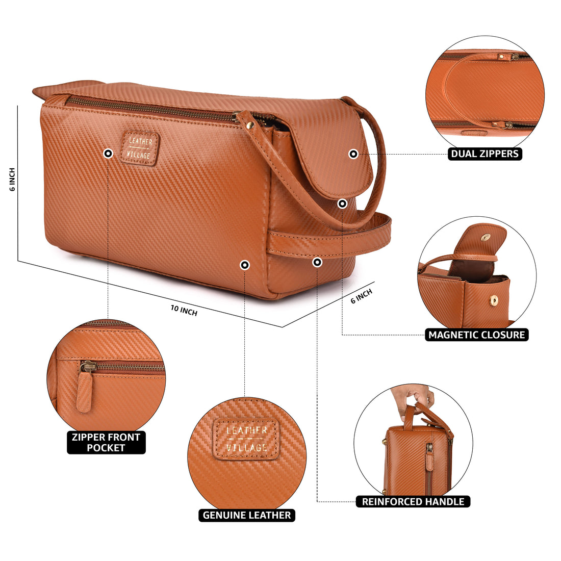 Premium Carbon Leather Travel Toiletry Bag - Large Compact Dopp Kit, Water-Resistance Shaving & Cosmetic Organizer for Men & Women