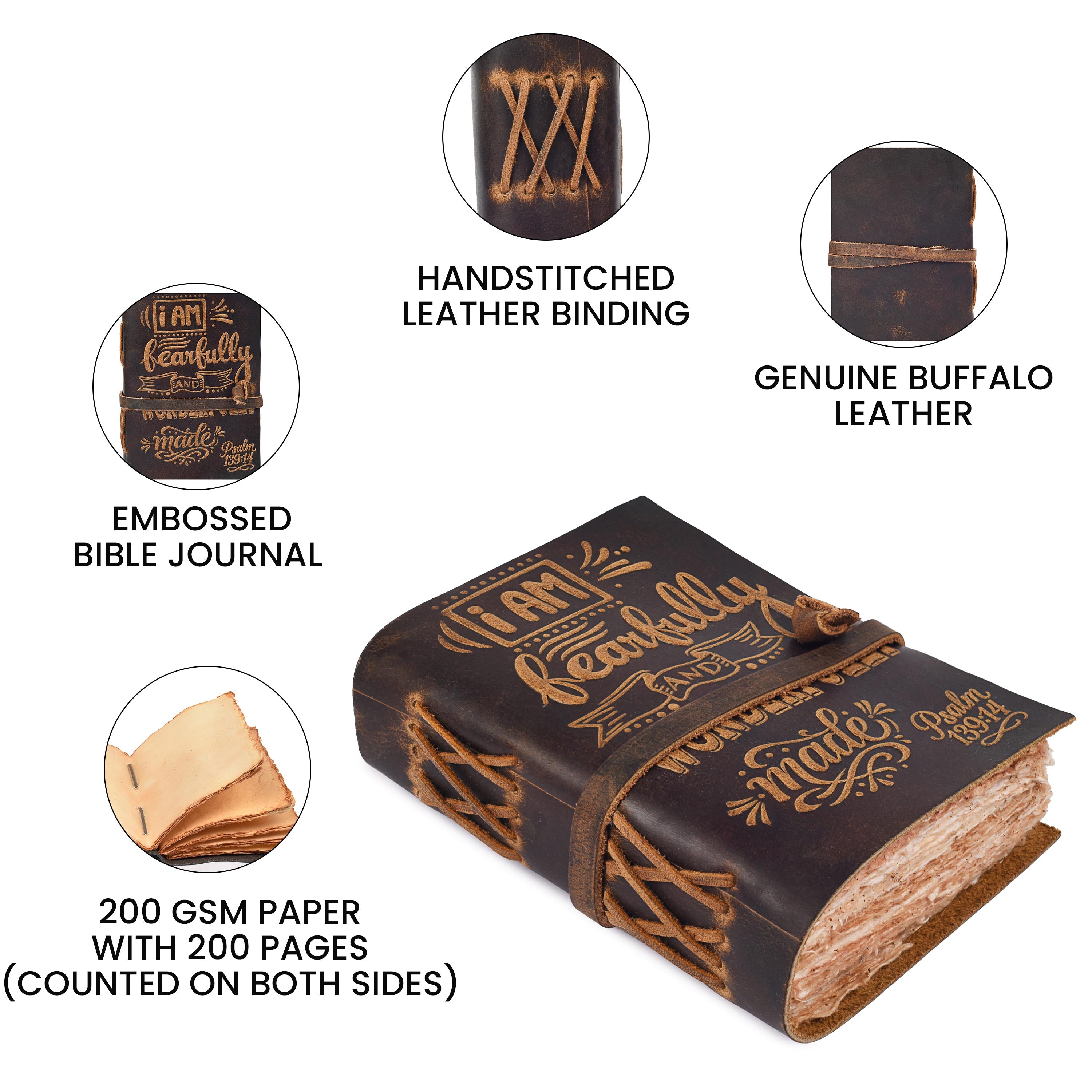 Leather Bound Handmade Christian Bible Journal - Brown