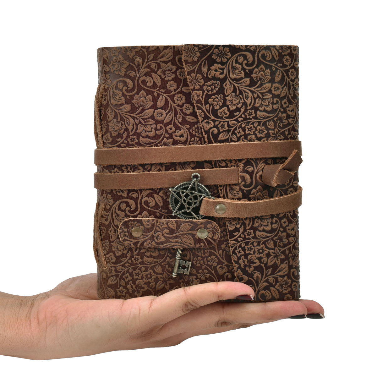 Leather Bound Journal Floral Embossed Notebook - 260 Page- 7"X5"- Vintage Paper Writing Journal Sketchbook