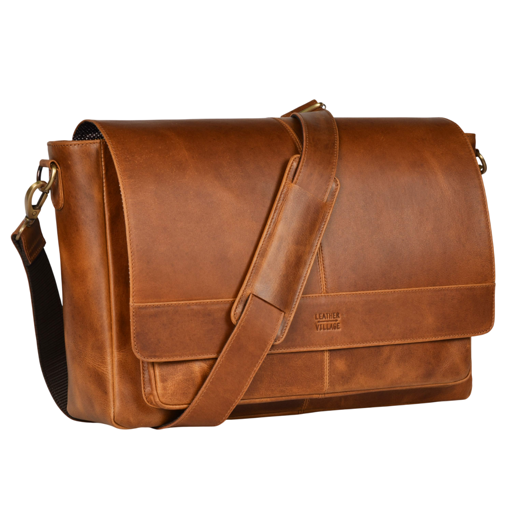Handmade Vintage Leather Messenger Bag - Tan