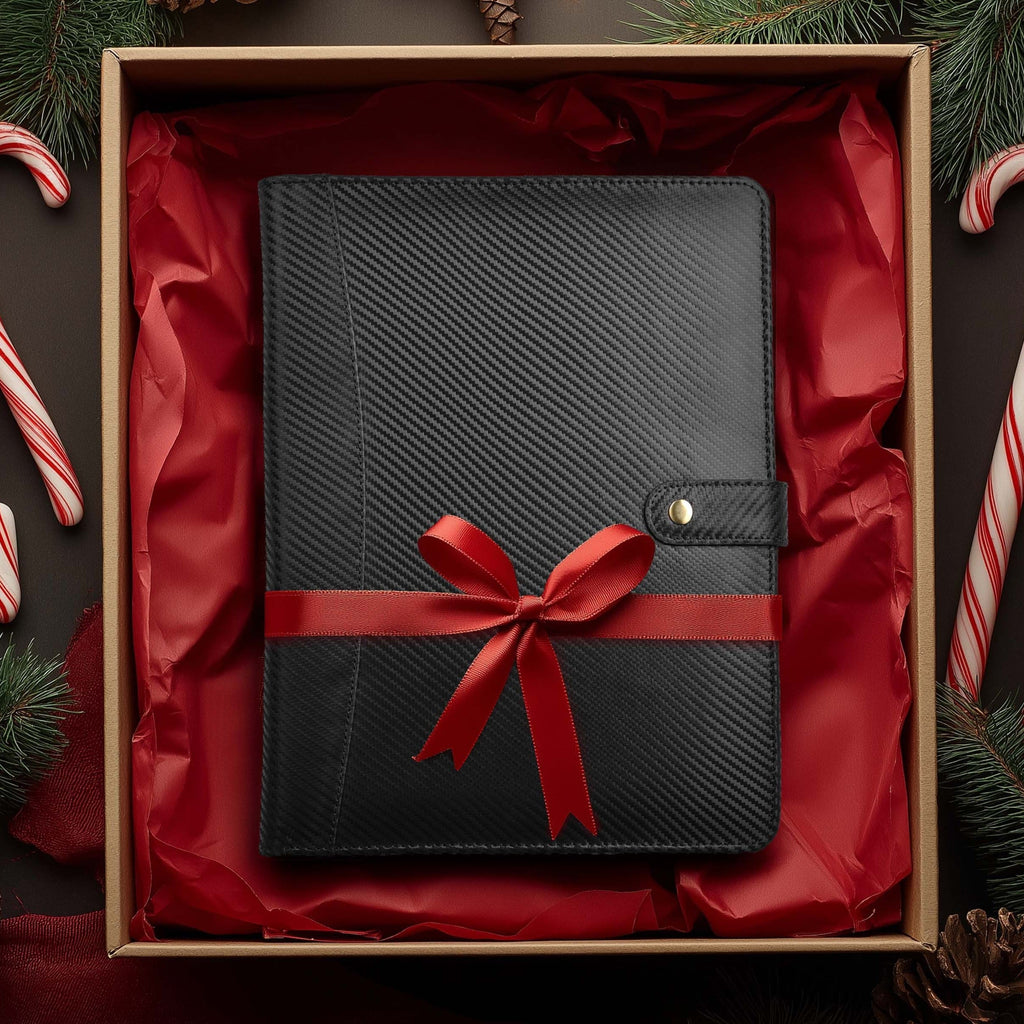 Leather Village carbon black sleek business organizer folder