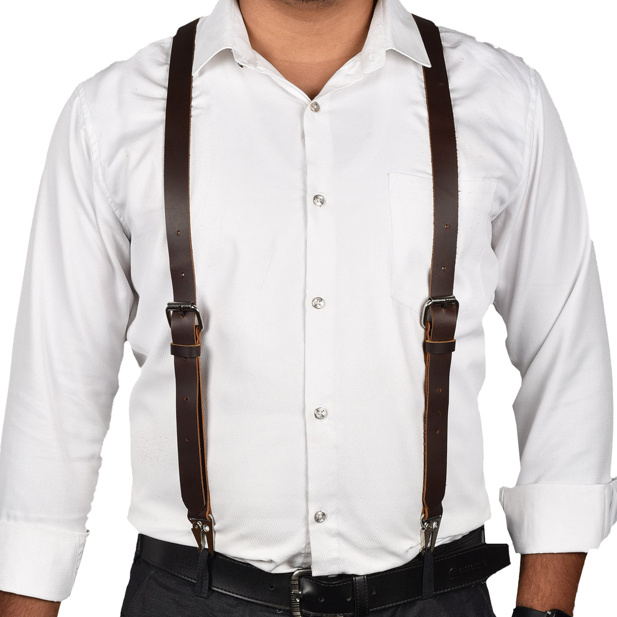 Leather Suspenders for Men & Women Adjustable Y-Back Braces with Snaps Vintage Classic Style for Any Occasion
