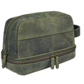Leather Village Olive Leather Toiletry Bag for Travel with Water Resistant Interior Lining