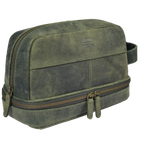 Leather Village Olive Leather Toiletry Bag for Travel with Water Resistant Interior Lining