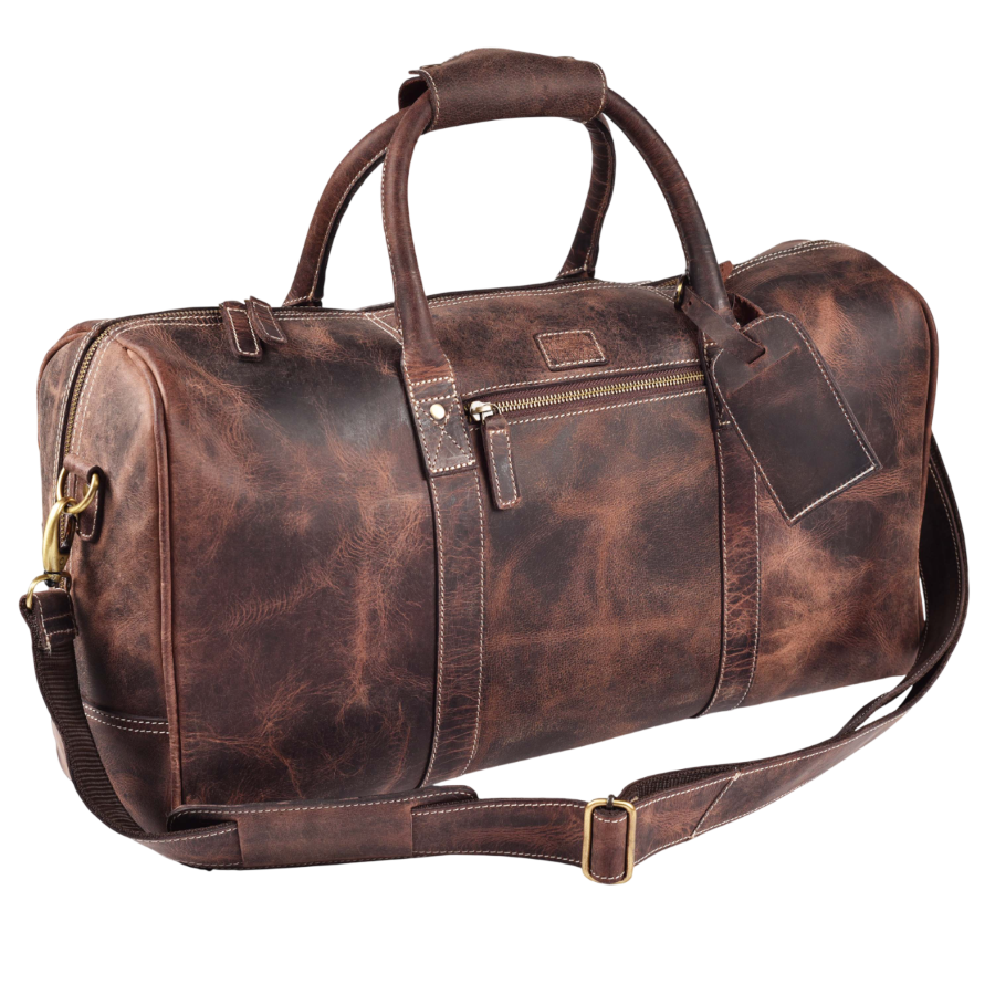 Leather Travel Duffel Bag - Cherry