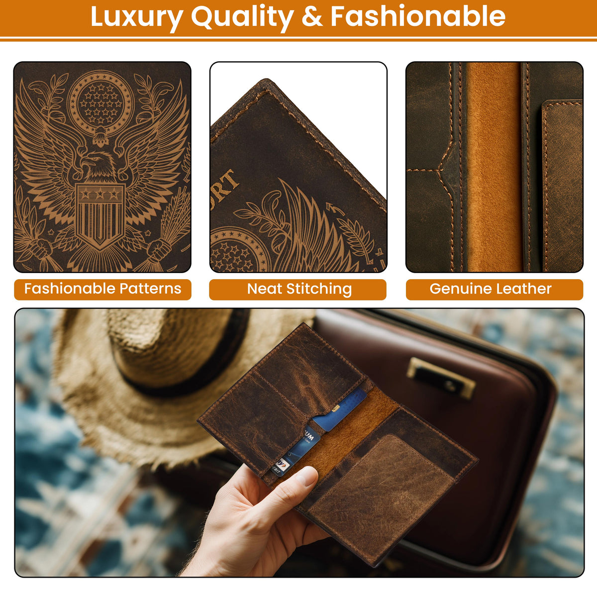 Leather Passport Holder Cover – Travel Wallet with Card Slots, Vintage Passport Case for Men & Women – Cute Organizer for Travel Accessories & Documents