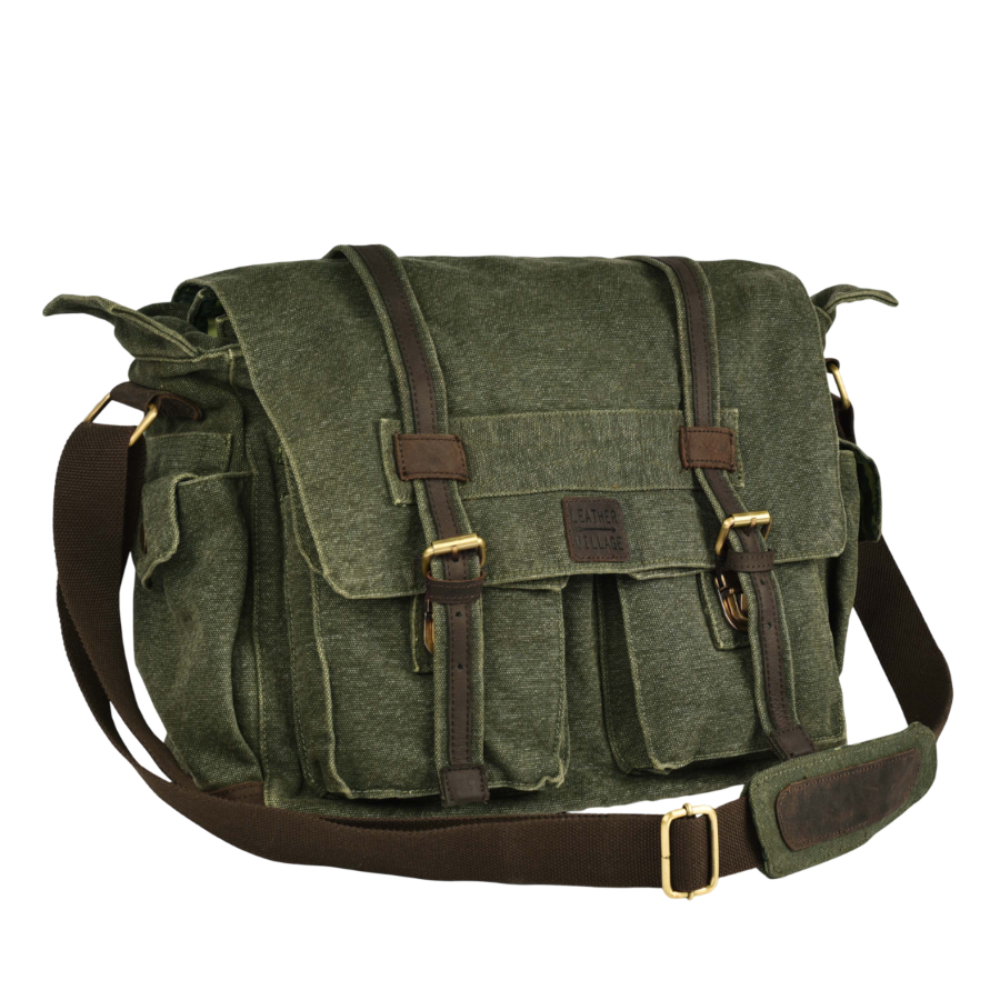 Canvas Messenger Shoulder Bag - Green