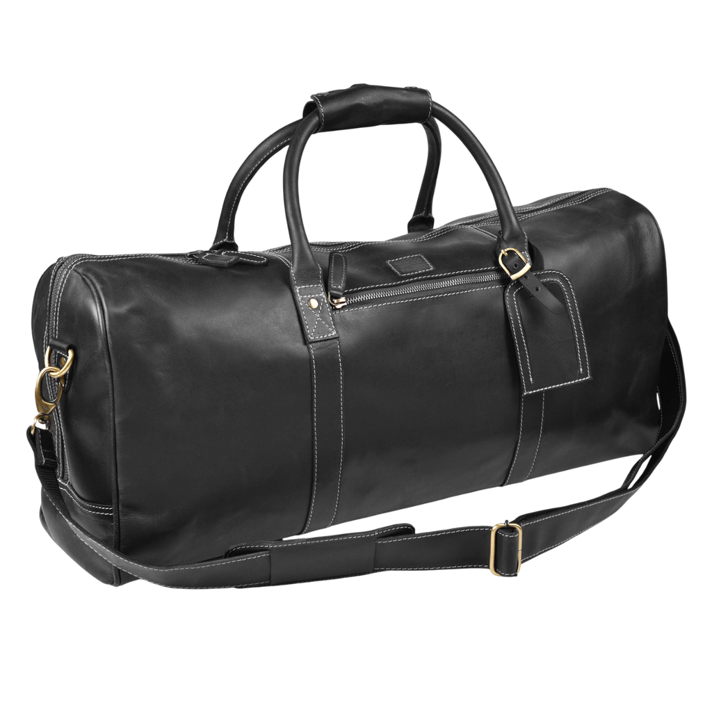 Leather Travel Duffel Bag - Black