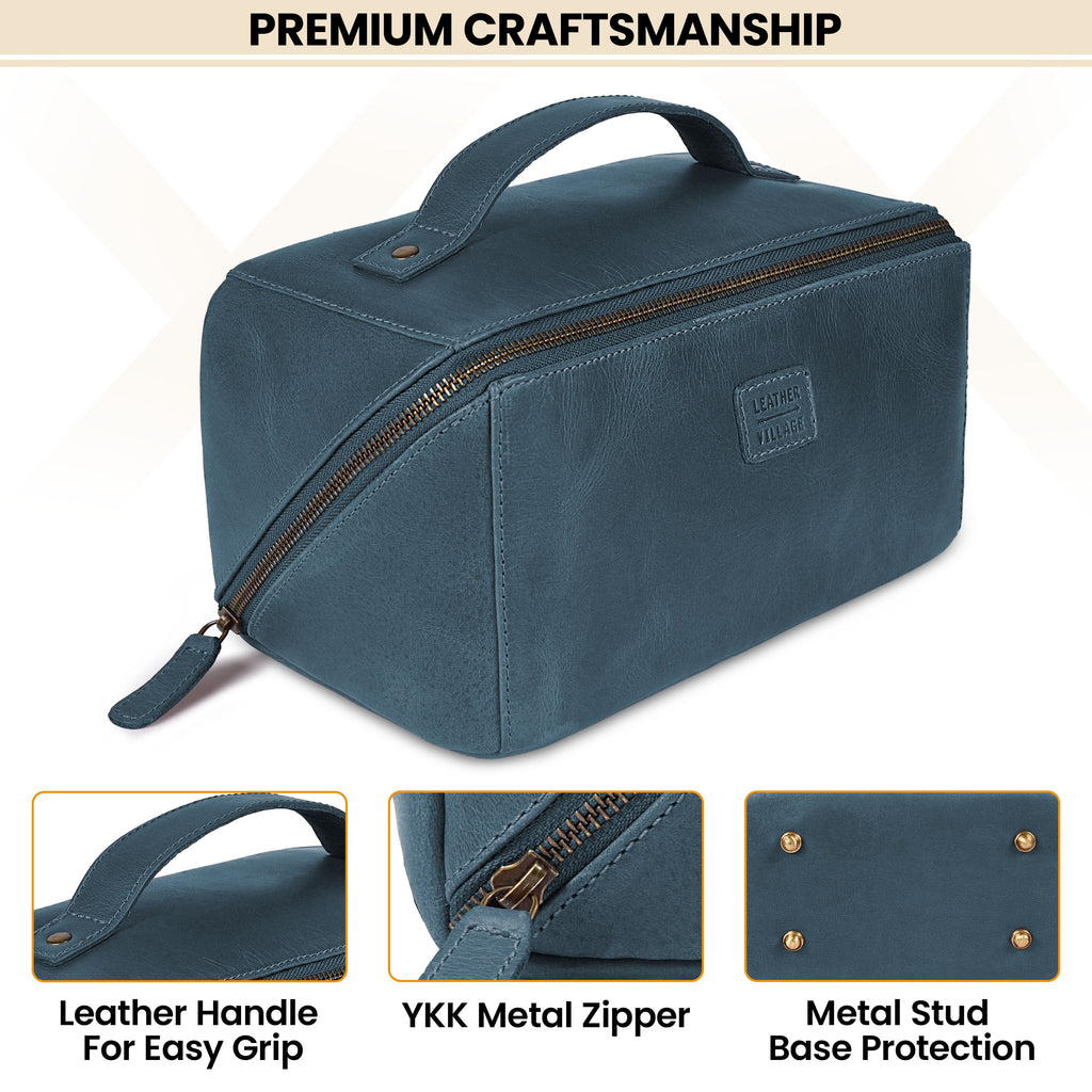 Leather Travel Cosmetic Bag for Women - Blue