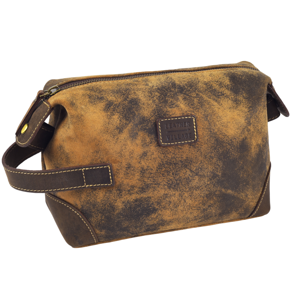 Leather Vintage Travel Toiletry Bag - Brown