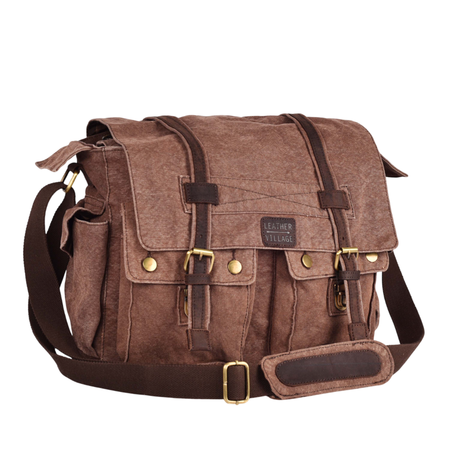 Canvas Messenger Shoulder Bag - Brown