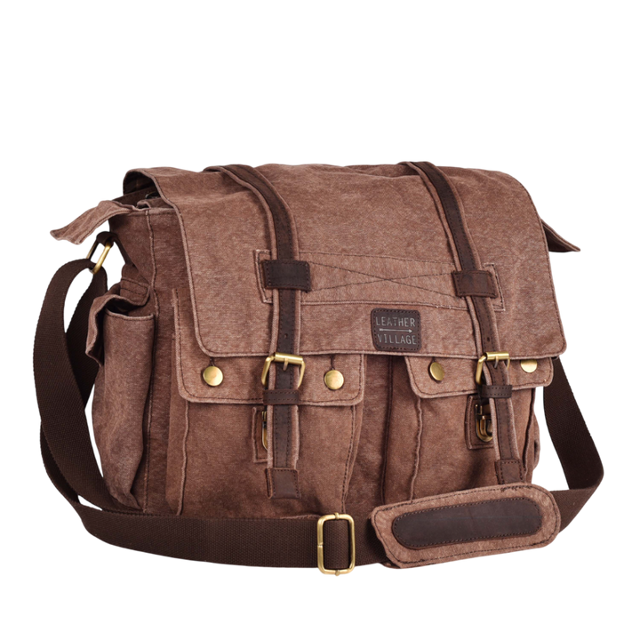 Canvas Messenger Shoulder Bag - Brown