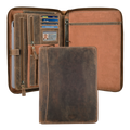Leather Zipper Padfolio Ring Binder Organizer for Men & Women -Tan