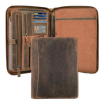 Leather Zipper Padfolio Ring Binder Organizer for Men & Women -Tan
