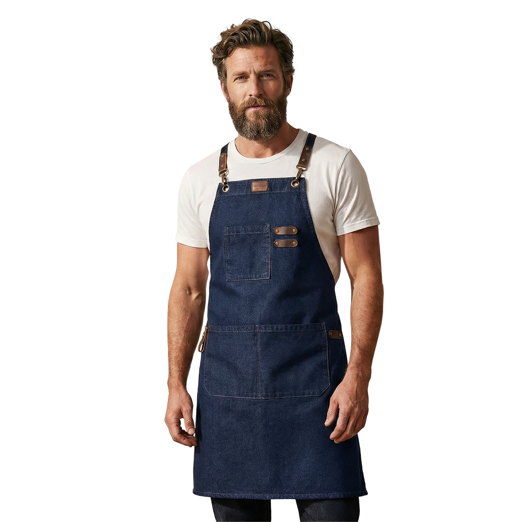 Canvas Cross-Back Work Apron for Men - Blue