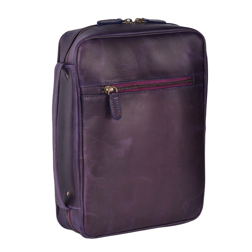 Vintage purple leather Bible cover with front zipper pocket