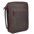 Vintage dark brown leather Bible cover with front zipper pocket