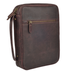 Vintage dark brown leather Bible cover with front zipper pocket