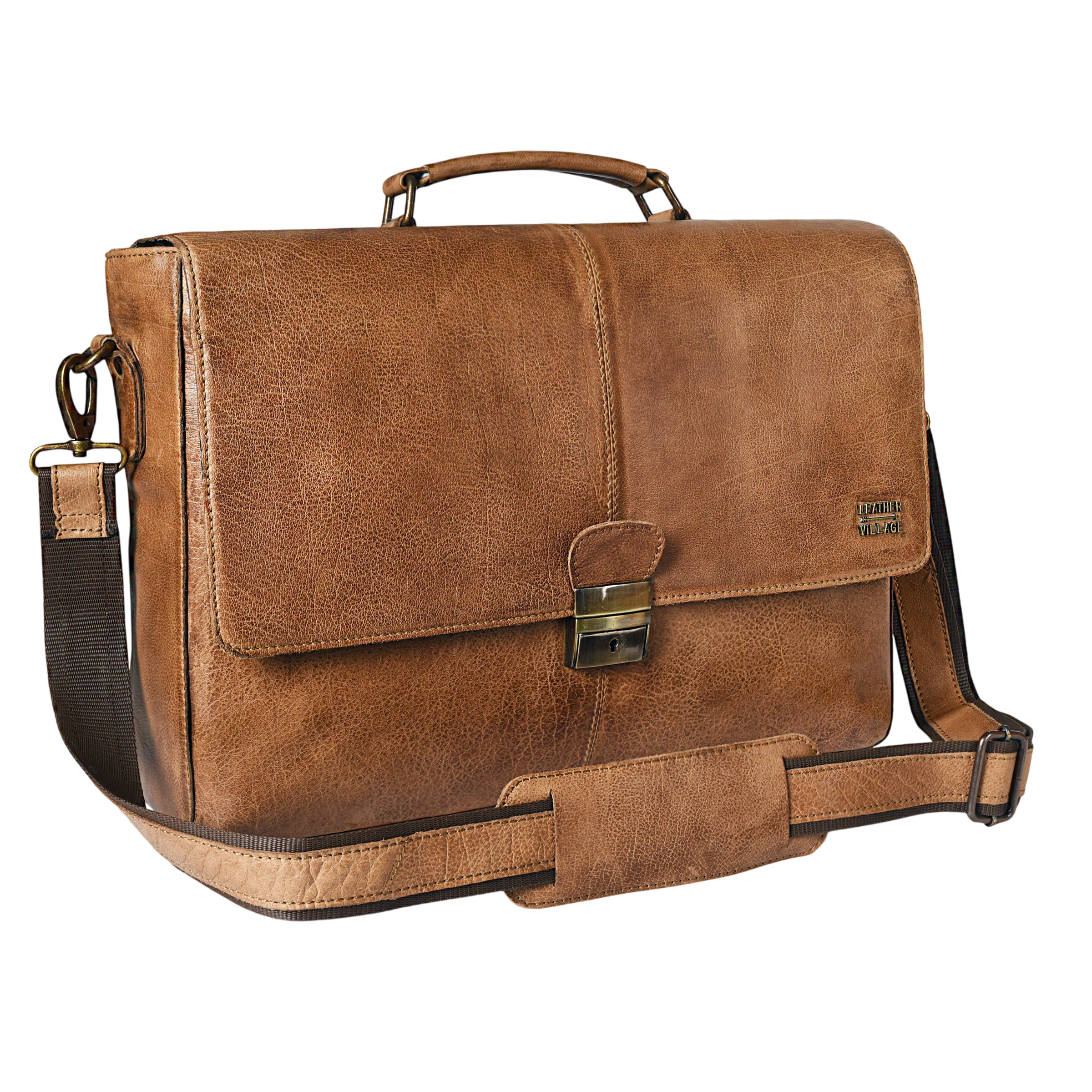 Leather Messenger Bag for Men & Women - Tan