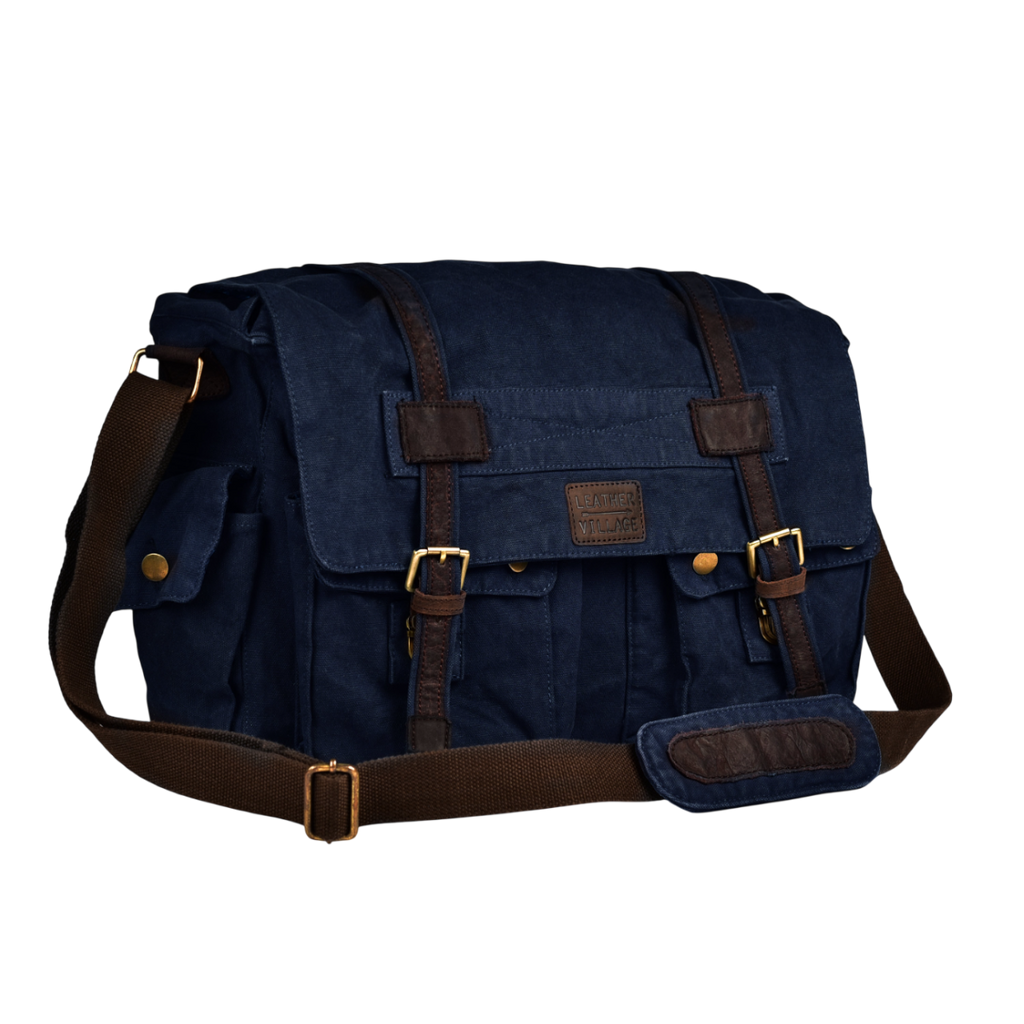 Canvas Messenger Shoulder Bag - Blue