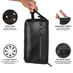 Black Carbon Fiber  Leather Toiletry Bag For Travel