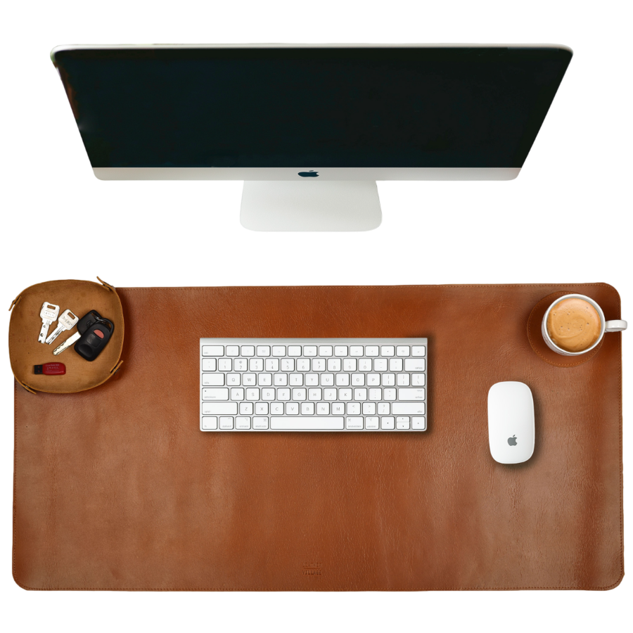 Real Leather Desk Mat for Desktop & Laptop - Tan Leather Village