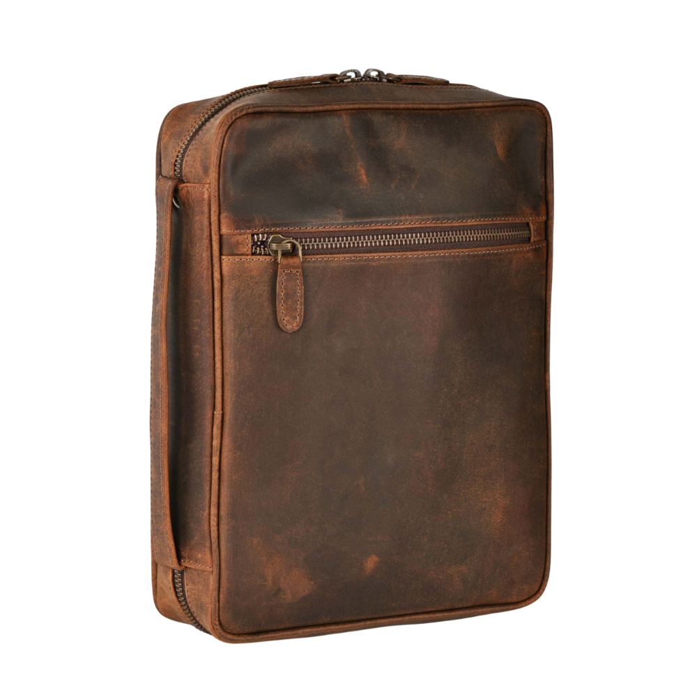 Distressed Brown Leather Bible Cover with Zipper - Protective Bible Case