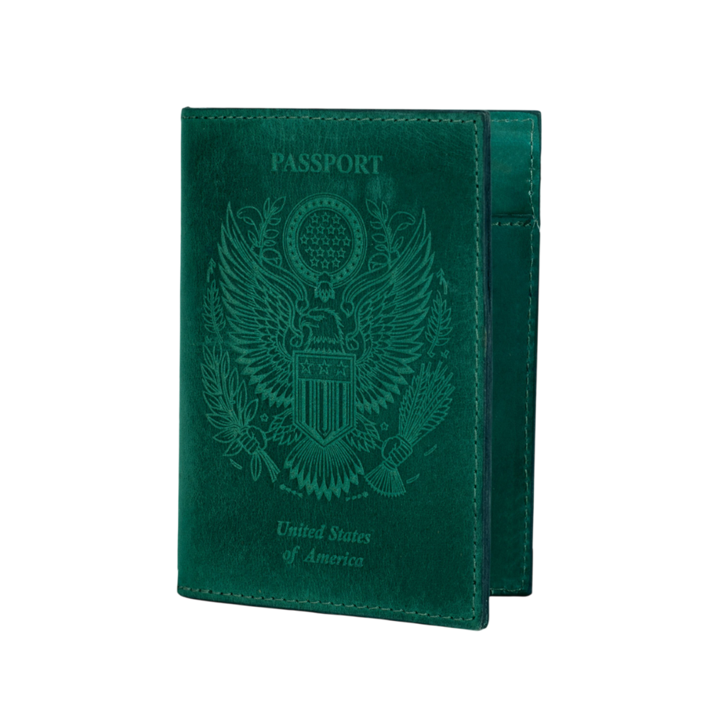 Leather Village green leather passport holder cover travel wallet
