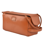 Tan Carbon Fiber  Leather Toiletry Bag For Travel