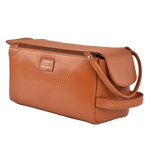 Tan Carbon Fiber  Leather Toiletry Bag For Travel