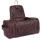Leather Village Cherry Leather Toiletry Bag for Travel with Water Resistant Interior and Secure Zipper Closure