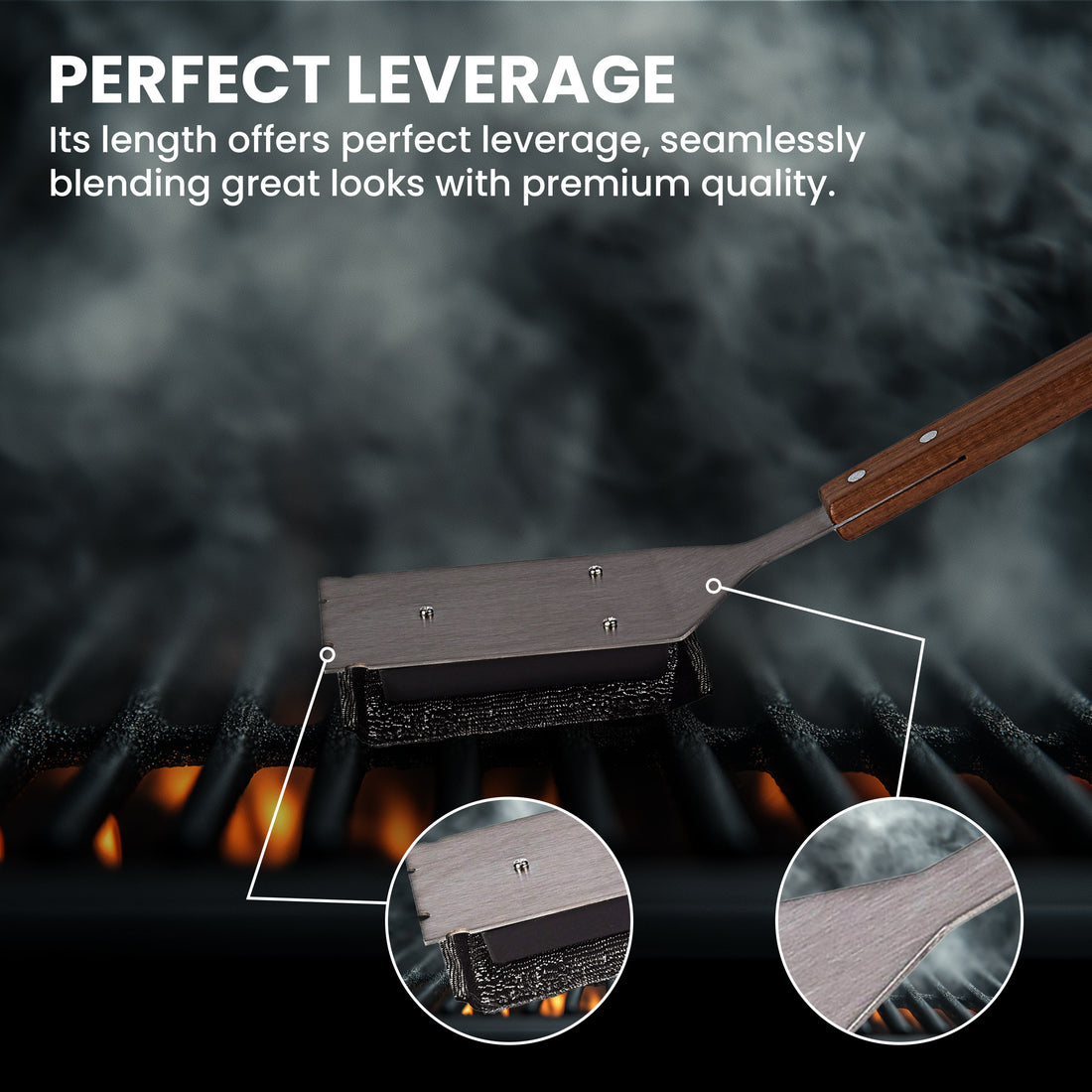 Grill Scrubber and Scraper for Barbecue with Replaceable Scrubber Head – Grill Cleaner for Outdoor Grill with Extended 16” Large Wooden Handle