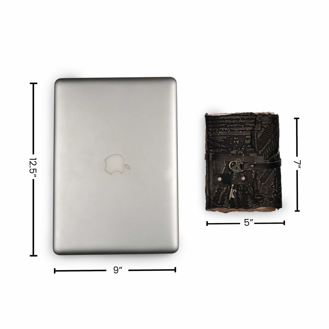 Genuine Leather Handmade Journal for Men & Women- Key Closure-Handmade Embossed Journal- 7x5 Inches- Black