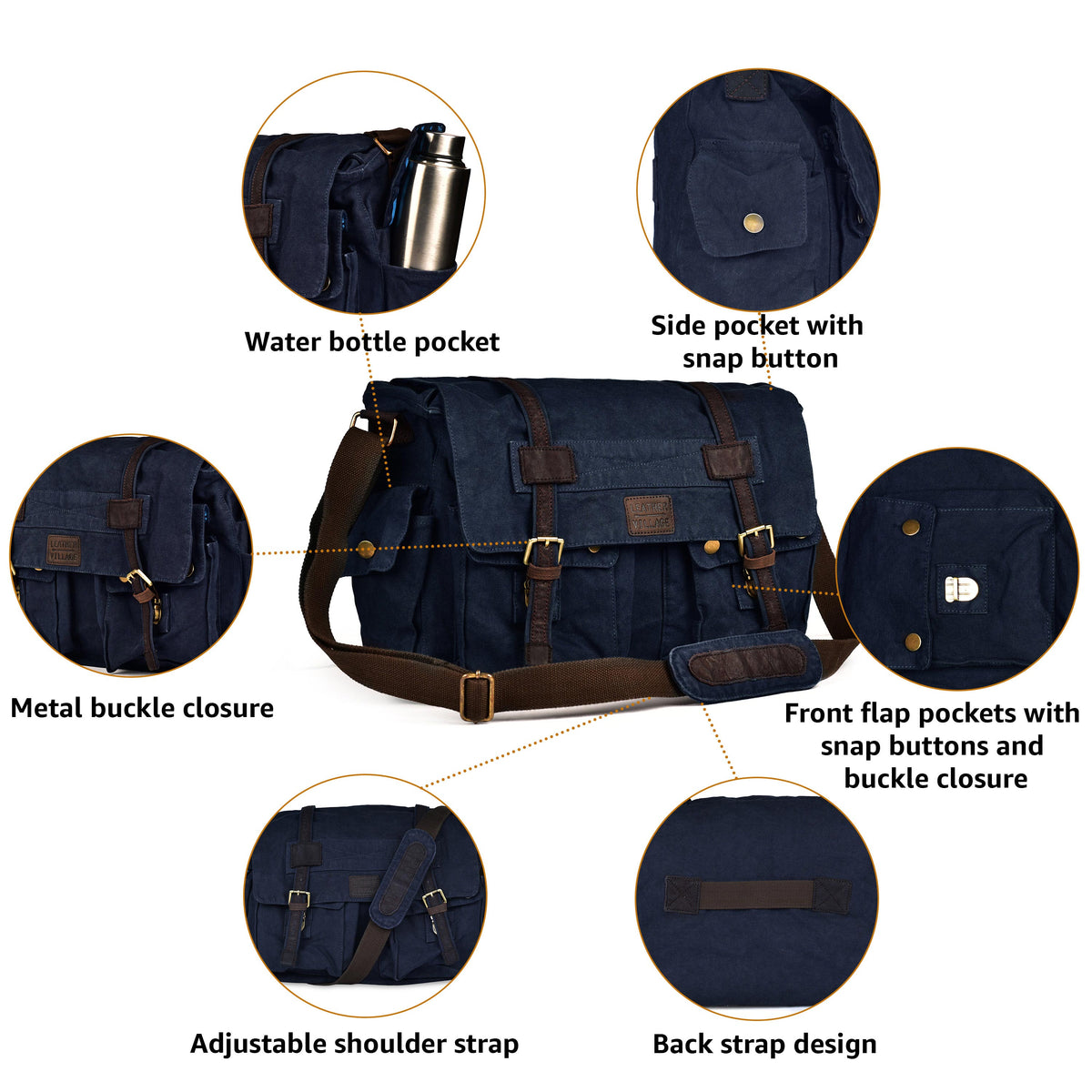 Vintage Canvas Messenger Bag – 16 Inch Handmade Laptop Shoulder Bag for Men & Women – Crossbody Work Bag for Office, Travel & Daily Use - Brown