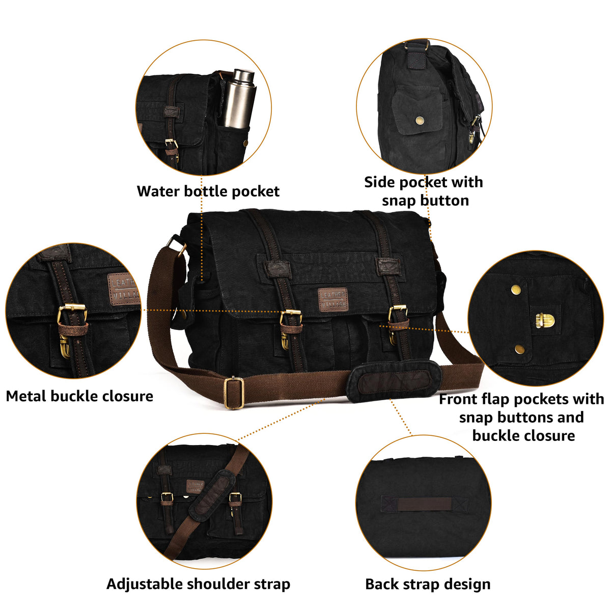 Vintage Canvas Messenger Bag – 16 Inch Handmade Laptop Shoulder Bag for Men & Women – Crossbody Work Bag for Office, Travel & Daily Use - Brown
