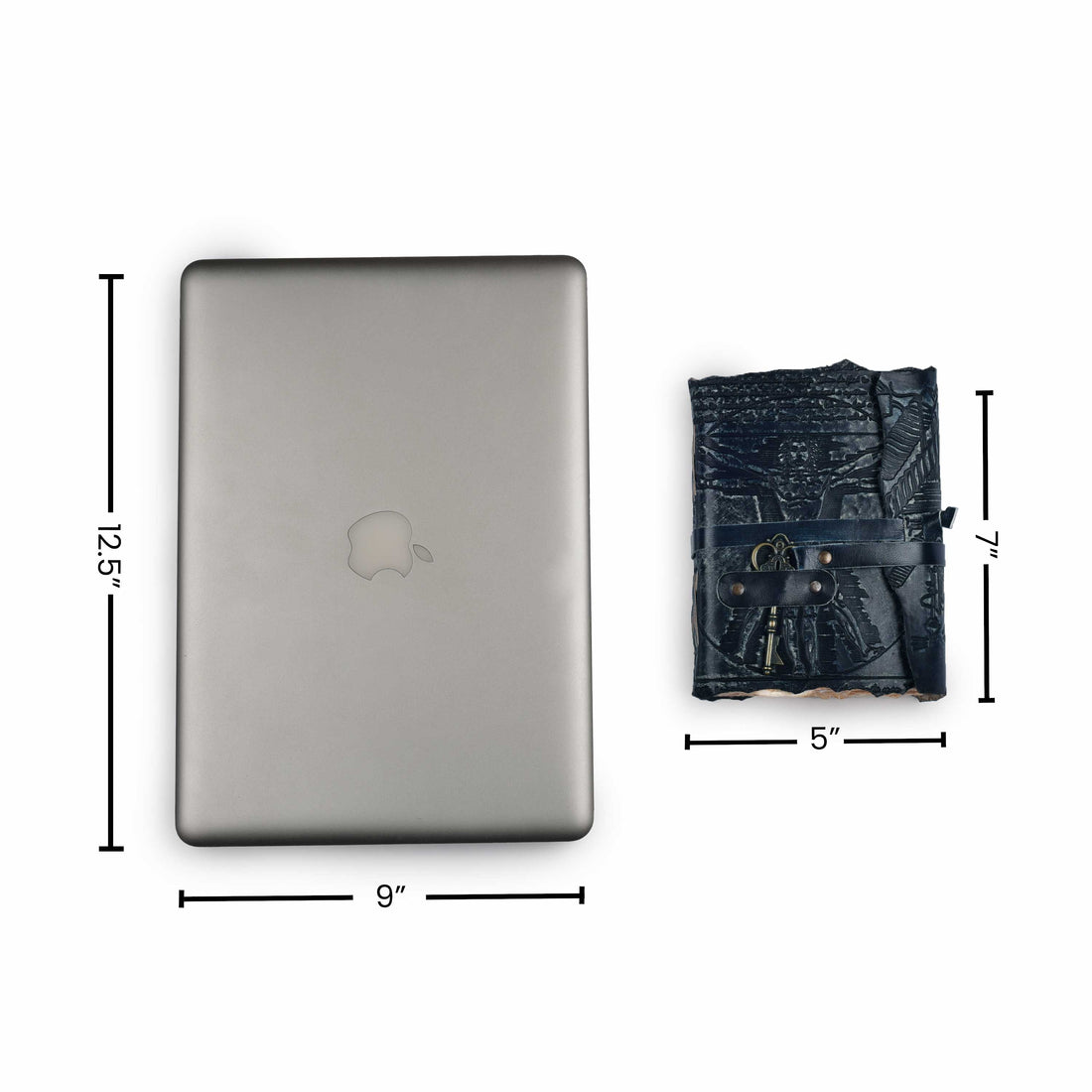 Genuine Leather Handmade Journal for Men & Women- Key Closure-Handmade Embossed Journal- 7x5 Inches- Black