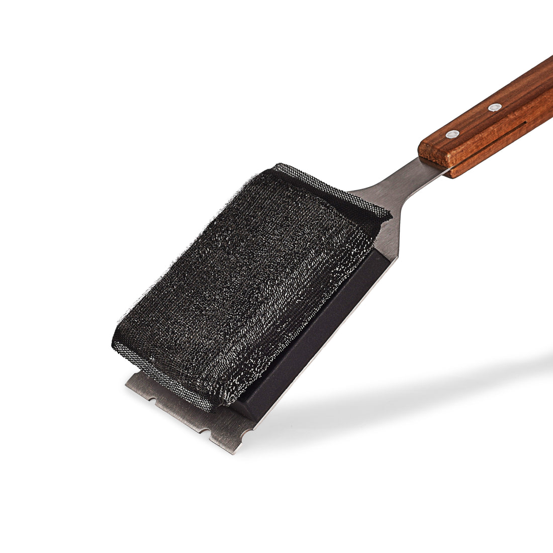 Grill Scrubber and Scraper for Barbecue with Replaceable Scrubber Head – Grill Cleaner for Outdoor Grill with Extended 16” Large Wooden Handle