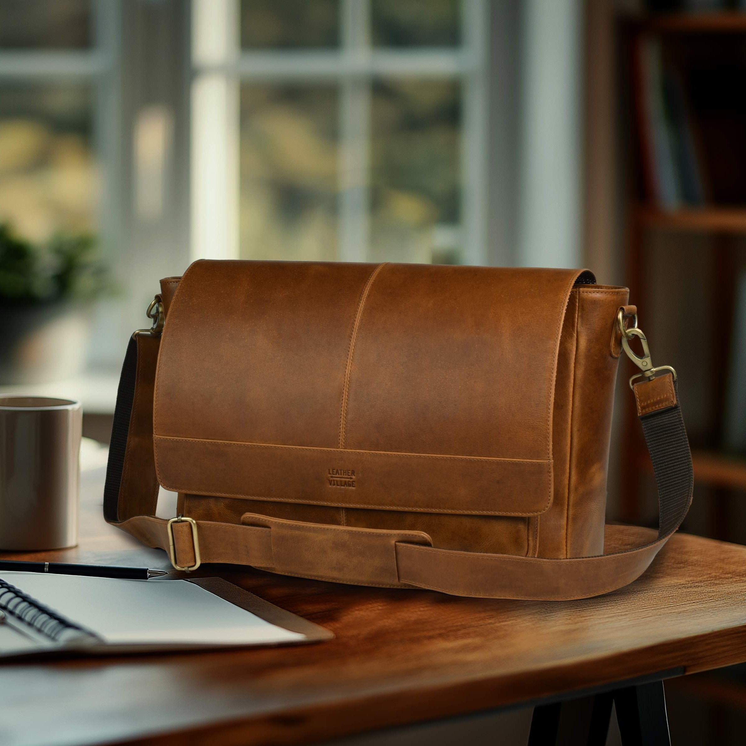 Handmade Vintage Leather Messenger Bag - Tan