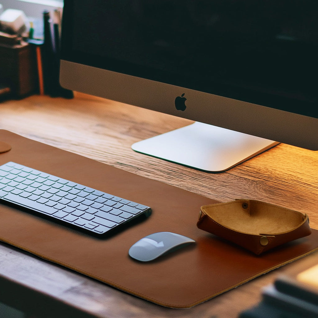Real Leather Desk Mat for Desktop & Laptop - Tan Leather Village