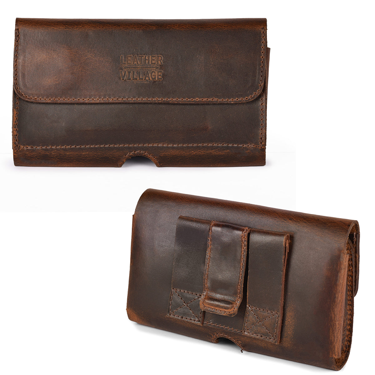 Leather Phone Holster Belt Clip Style for Men – Cell Phone Holsters Leather Belt Pouch – Horizontal Cell Phone Holder for Belt with Magnet Closure –