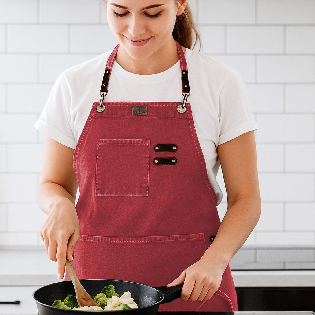 Chef Aprons for Men Women with Large Pockets, Cotton Canvas Cross Back Adjustable Work Apron, Size M to XXL