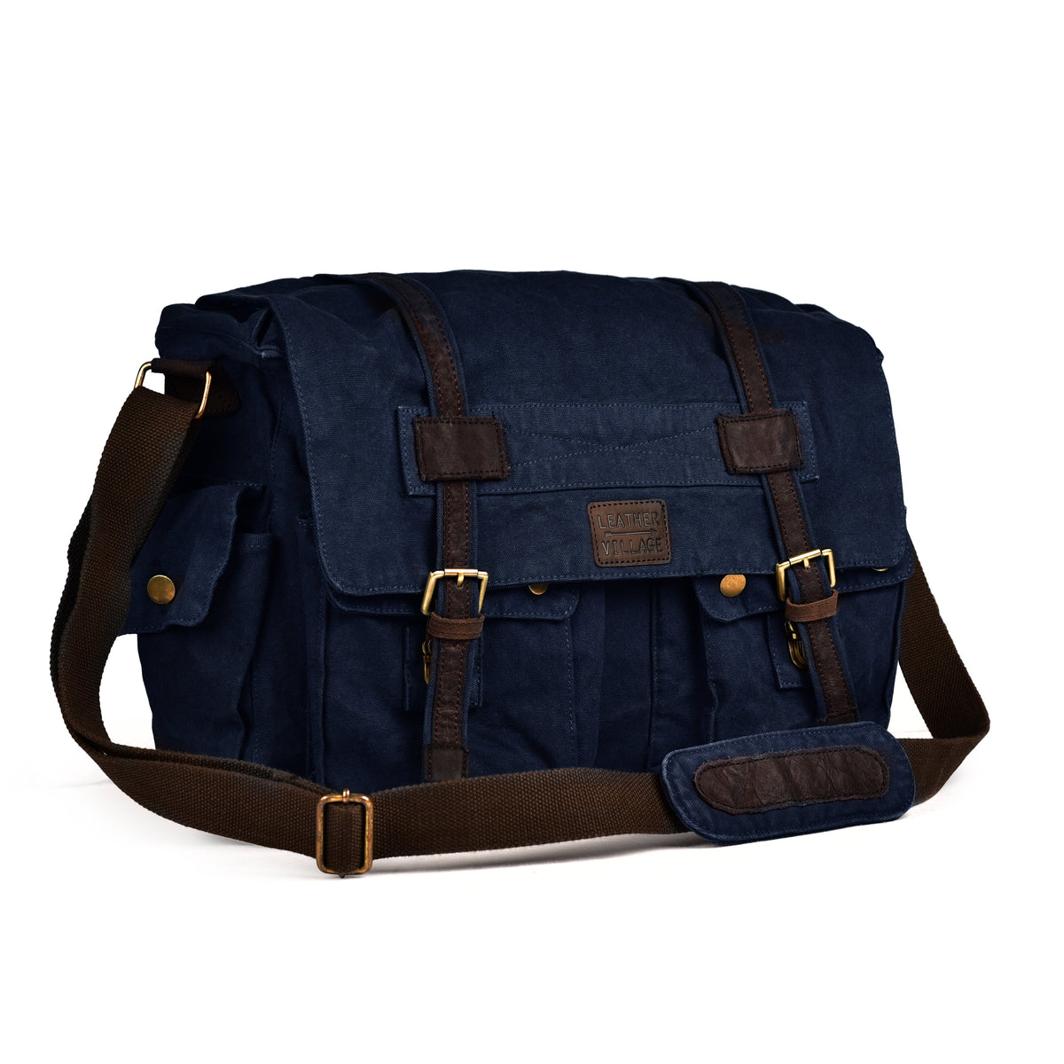 Vintage Canvas Messenger Bag – 16 Inch Handmade Laptop Shoulder Bag for Men & Women – Crossbody Work Bag for Office, Travel & Daily Use - Brown